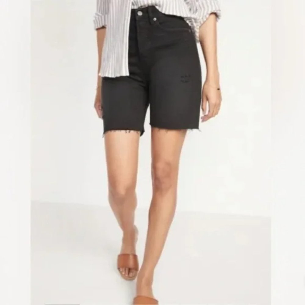 Old Navy Women's Black Sky-Hi Extra High Rise Button Fly Denim Shorts NWT